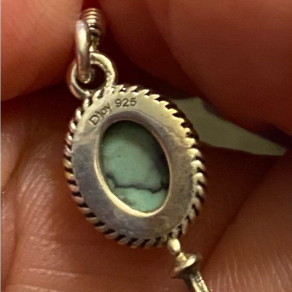 Small Squash Blossom in Sterling Silver and Turquoise Dangle Earrings - Picture 4 of 4